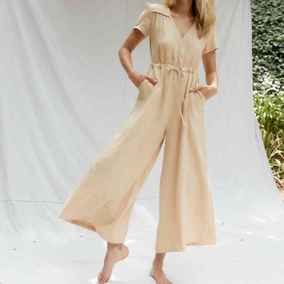 CHRISTY DAWN The Dawn Jumper wide leg jumpsuit in corn husk linen Size L NEW - Picture 10 of 10